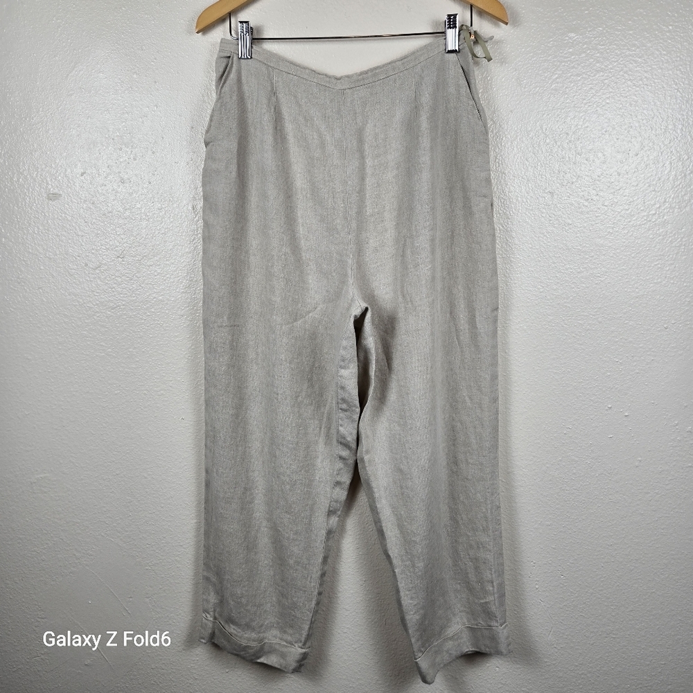 Valerie Stevens Pure Linen Beige Pants‎ Size 12 Summer Resort Casual — Flaws